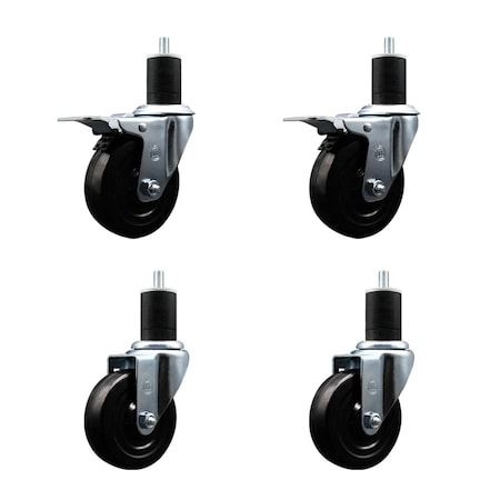 Service Caster 4'' Hard Rubber Swivel 1-3/4'' Expand Stem Caster Set 2 Total Lock Brakes, 4PK SCC-EXTTL20S414-HRS-2-S-2-134